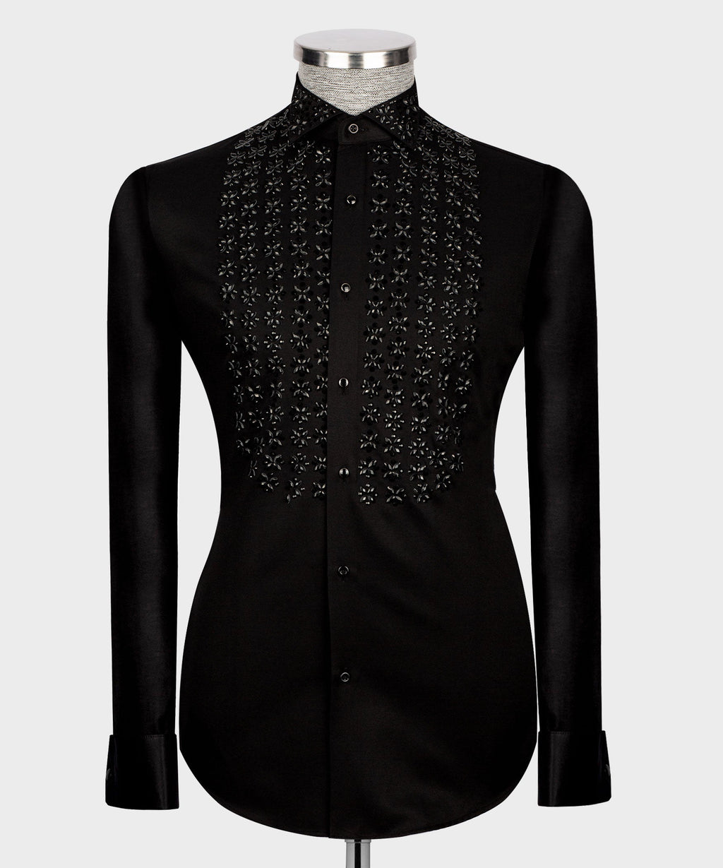 Black Shirt - Black Stone-Embellished