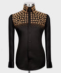 Black Shirt - Gold Stone-Embellished - Style 01