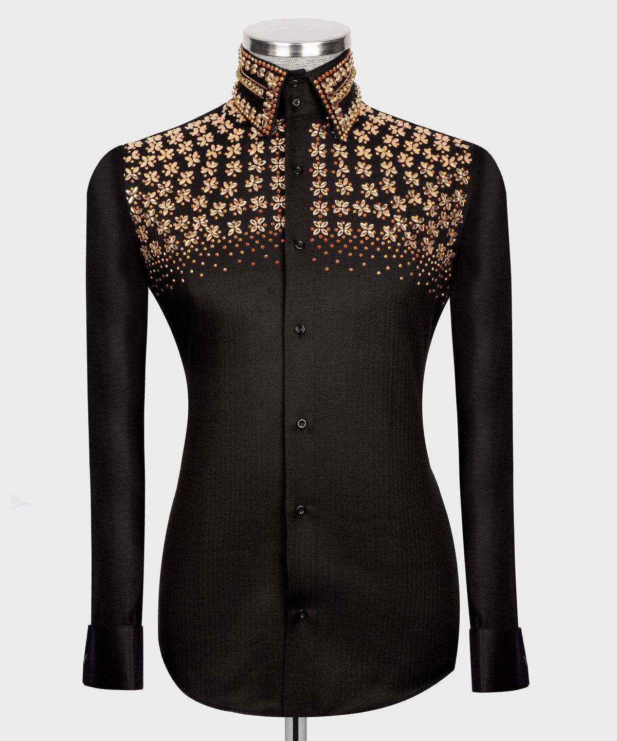 Black Shirt - Gold Stone-Embellished - Style 01