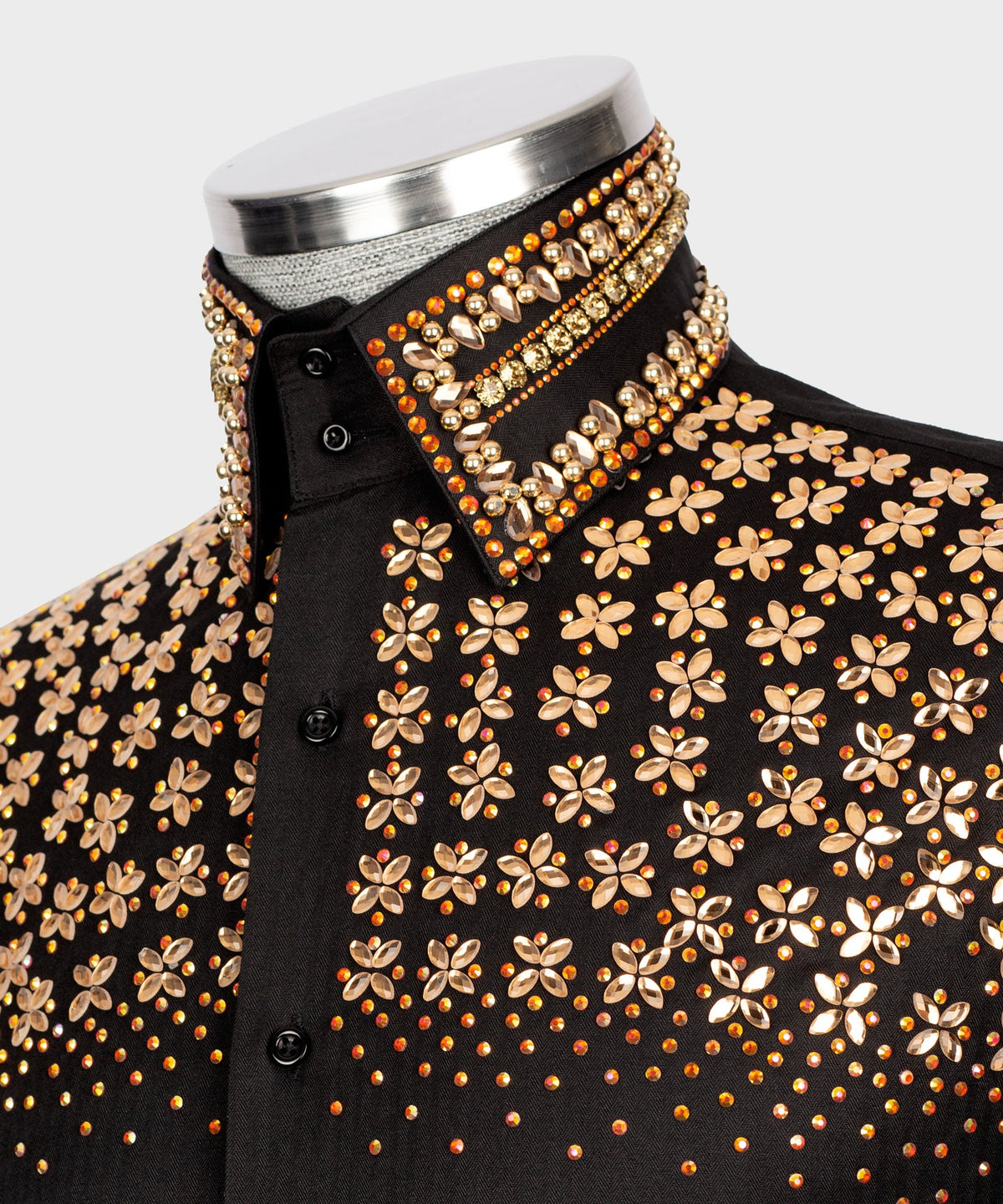 Black Shirt - Gold Stone-Embellished - Style 01