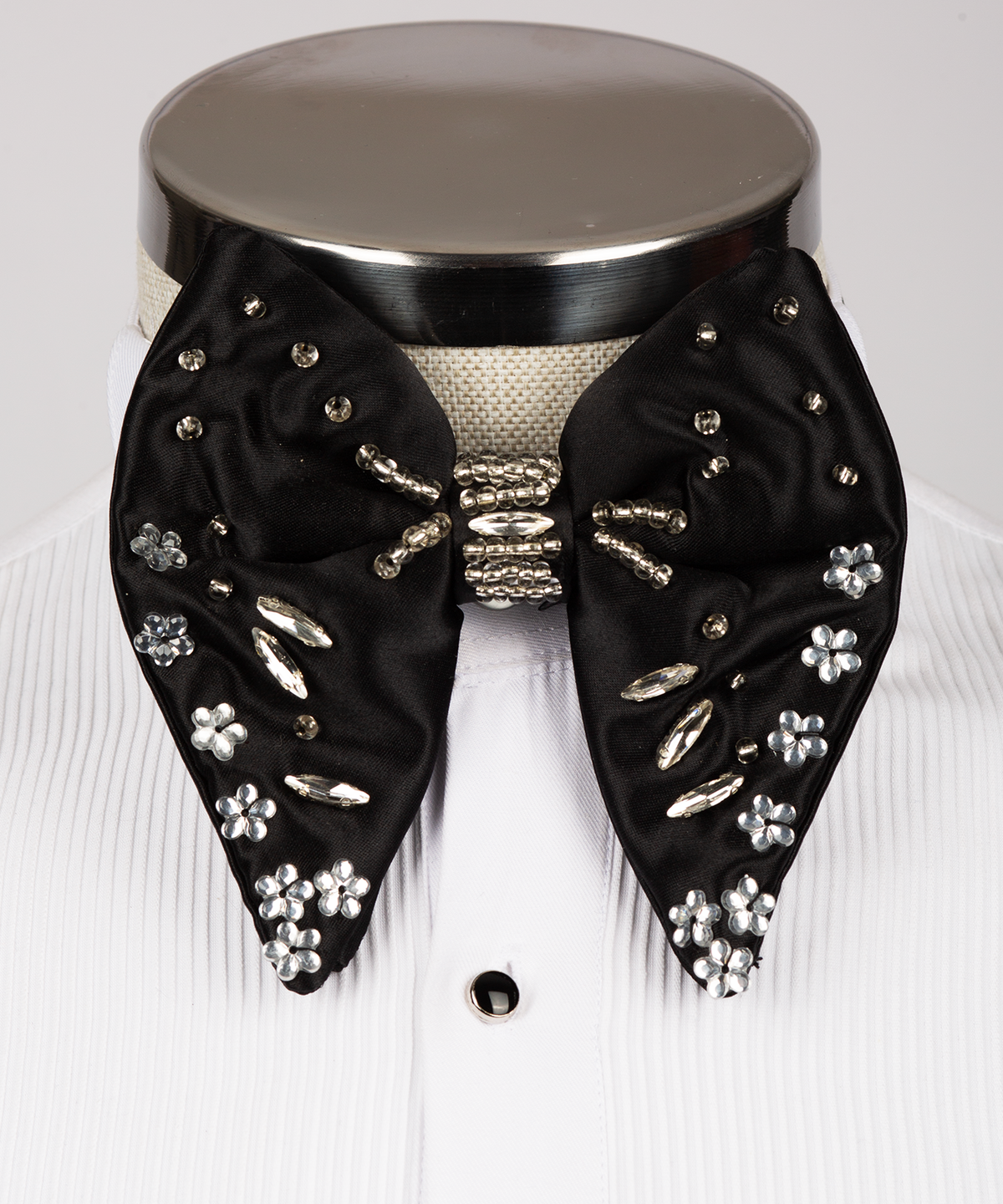 Black Stone-Embellished Bow Tie - Style 07