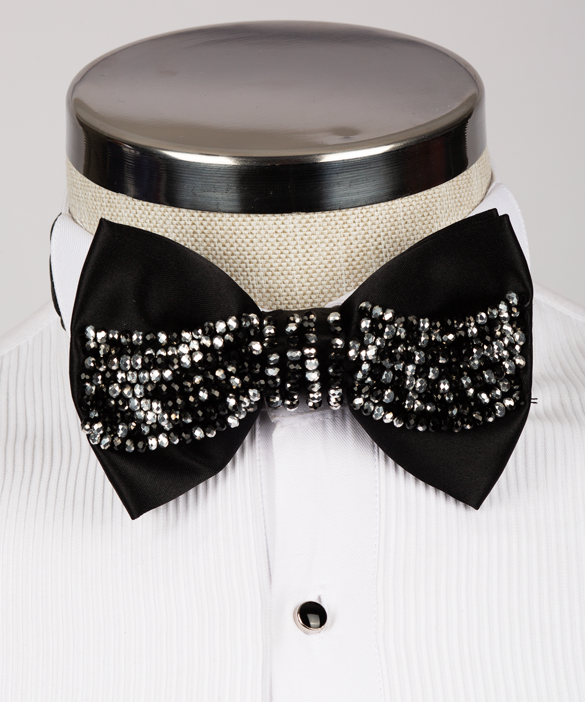 Black Stone-Embellished Bow Tie - Style 04