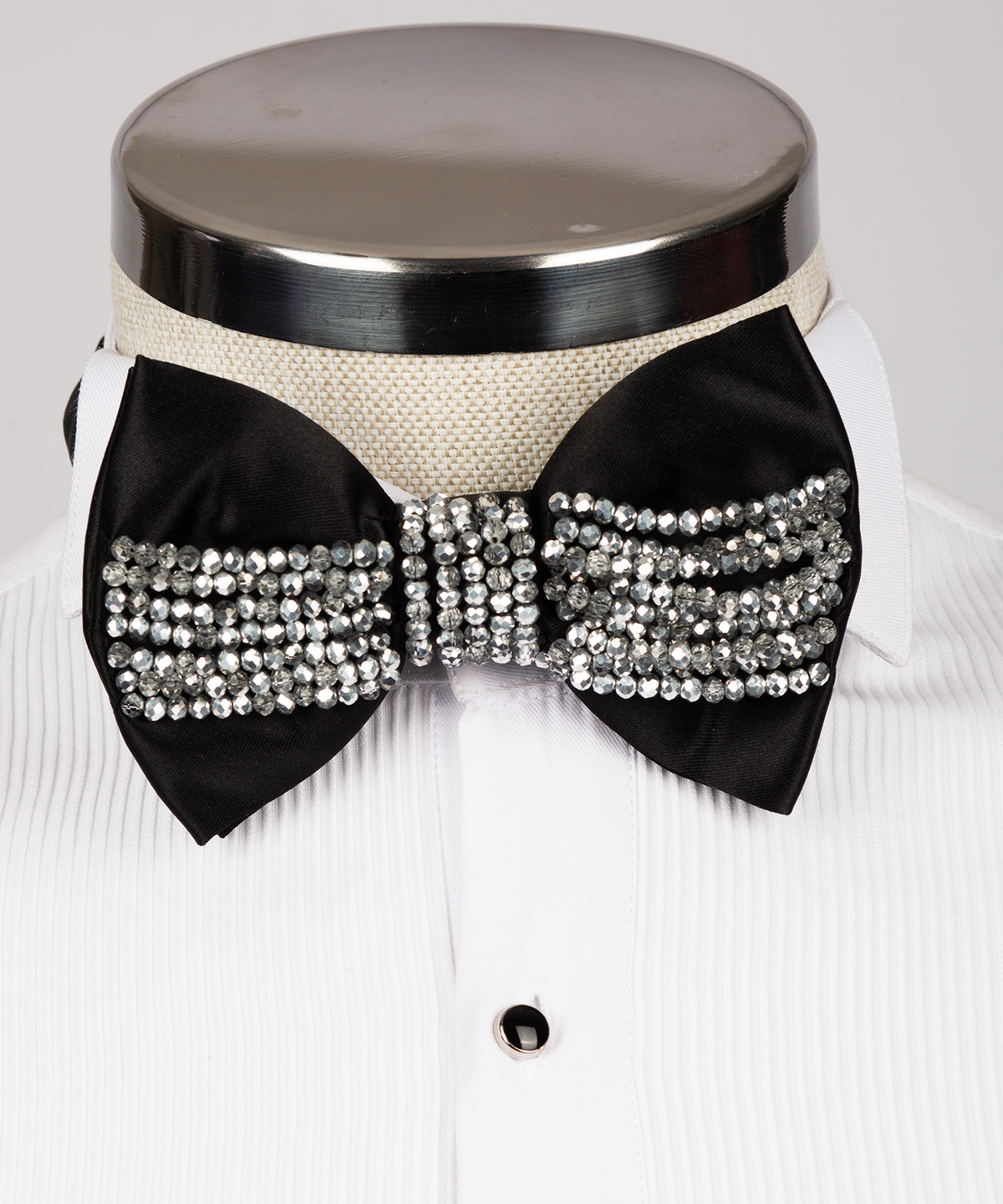 Black Stone-Embellished Bow Tie - Style 03
