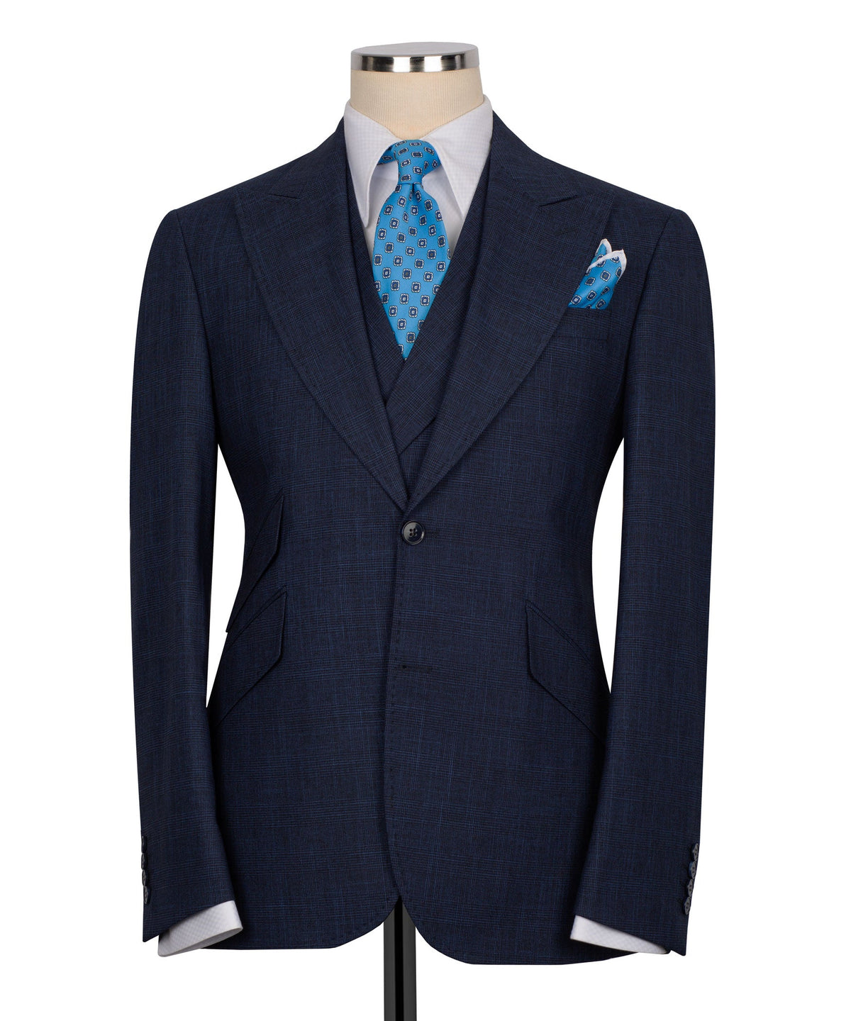 Black Plaid Three-Piece Suit - Style 03