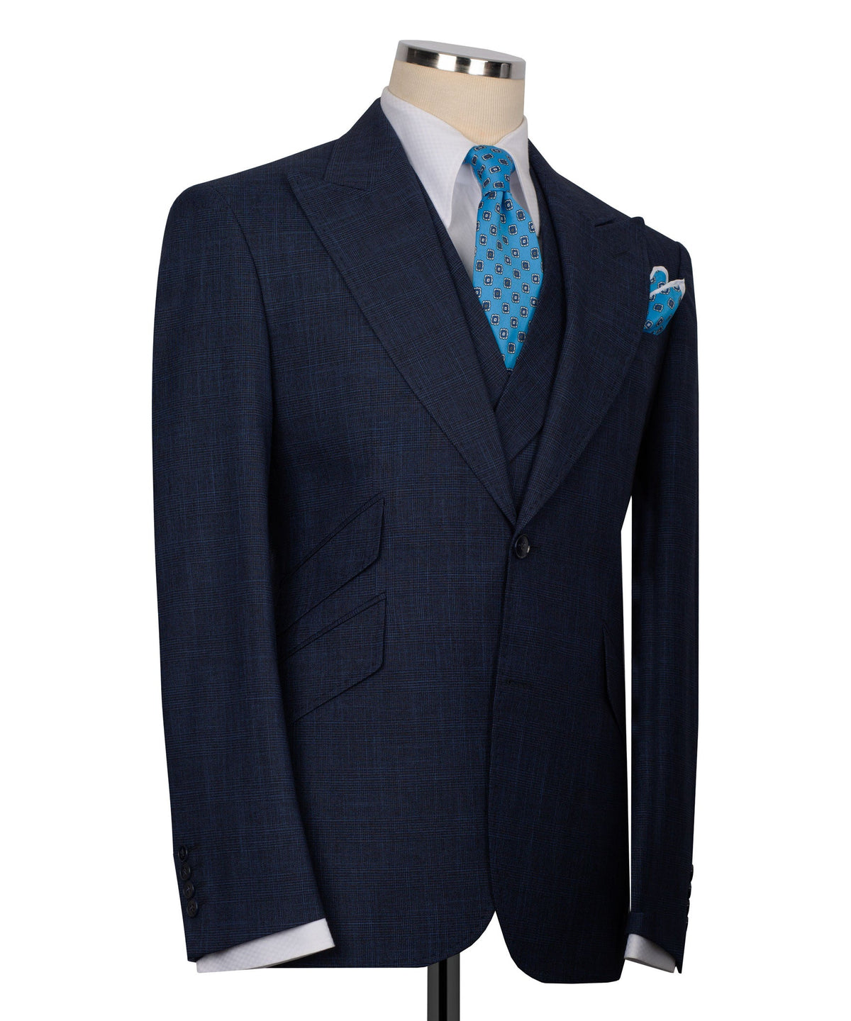 Black Plaid Three-Piece Suit - Style 03