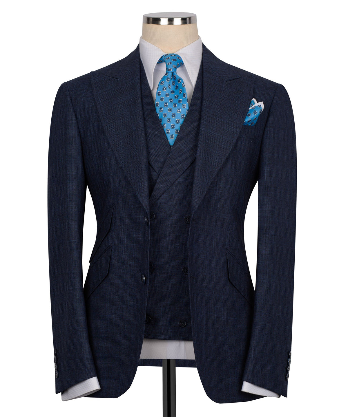 Black Plaid Three-Piece Suit - Style 03