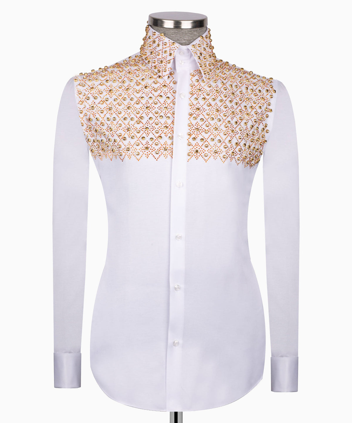 White Stone-Embellished Dress Shirt - Style 16