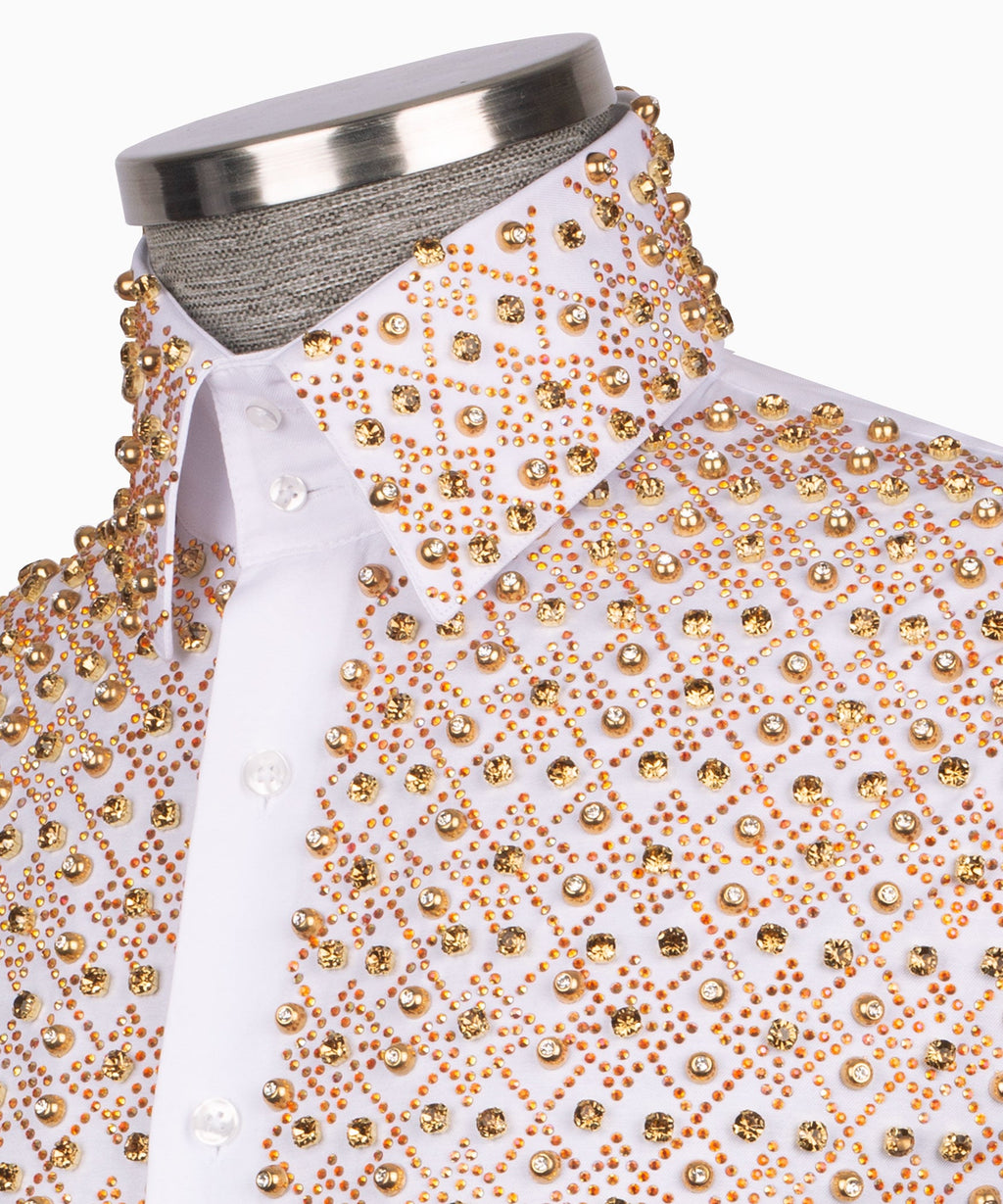 White Stone-Embellished Dress Shirt - Style 16