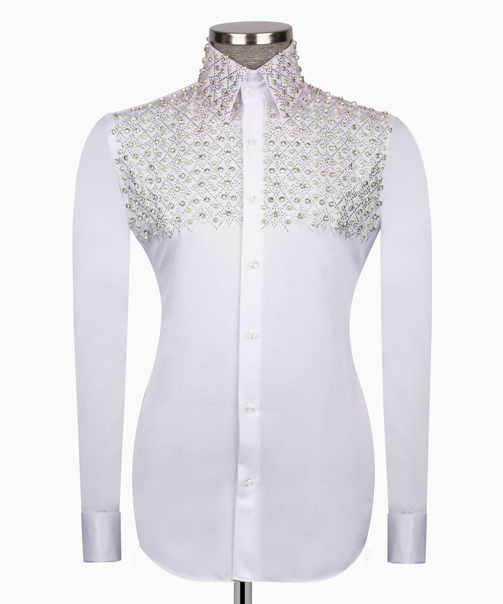 Silver Stone-Embellished Dress Shirt - Style 08