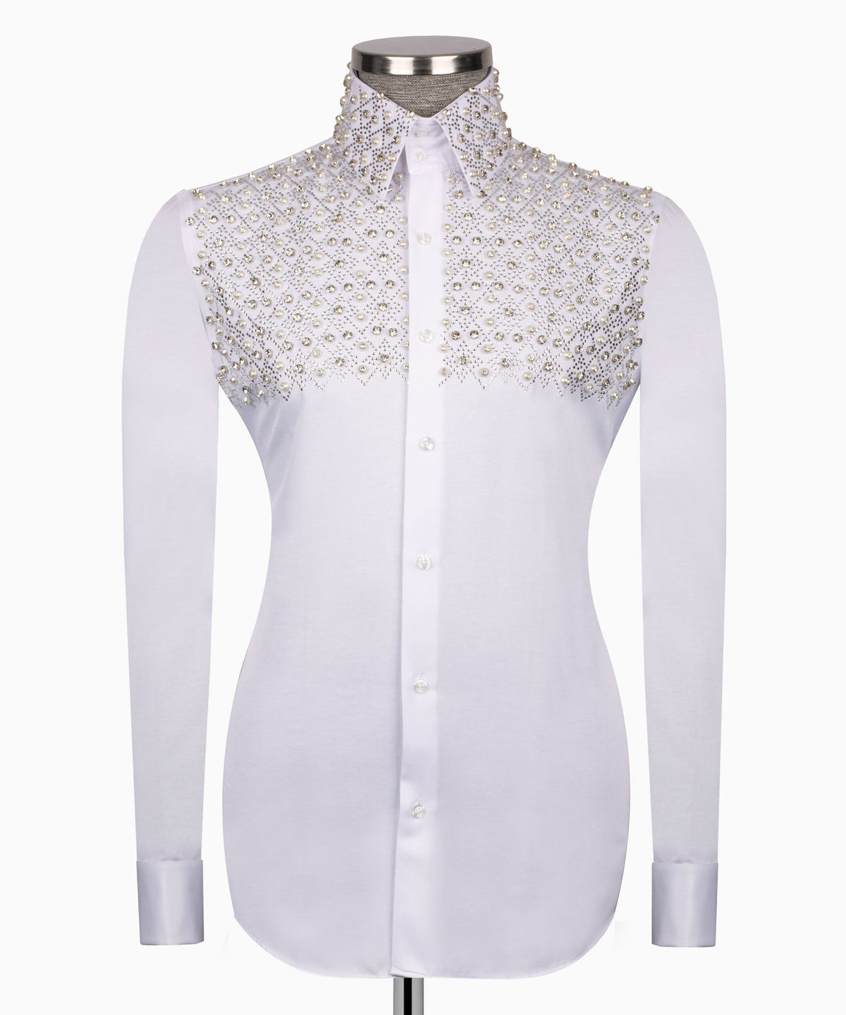 Silver Stone-Embellished Dress Shirt - Style 08