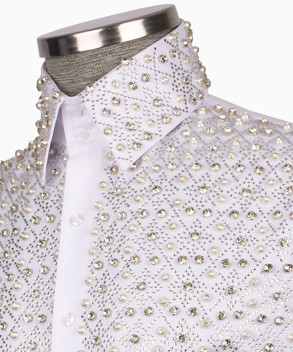 Silver Stone-Embellished Dress Shirt - Style 08