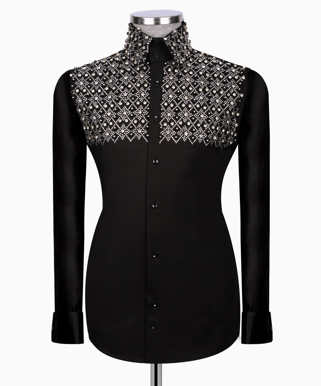 Black Stone-Embellished Dress Shirt - Style 20