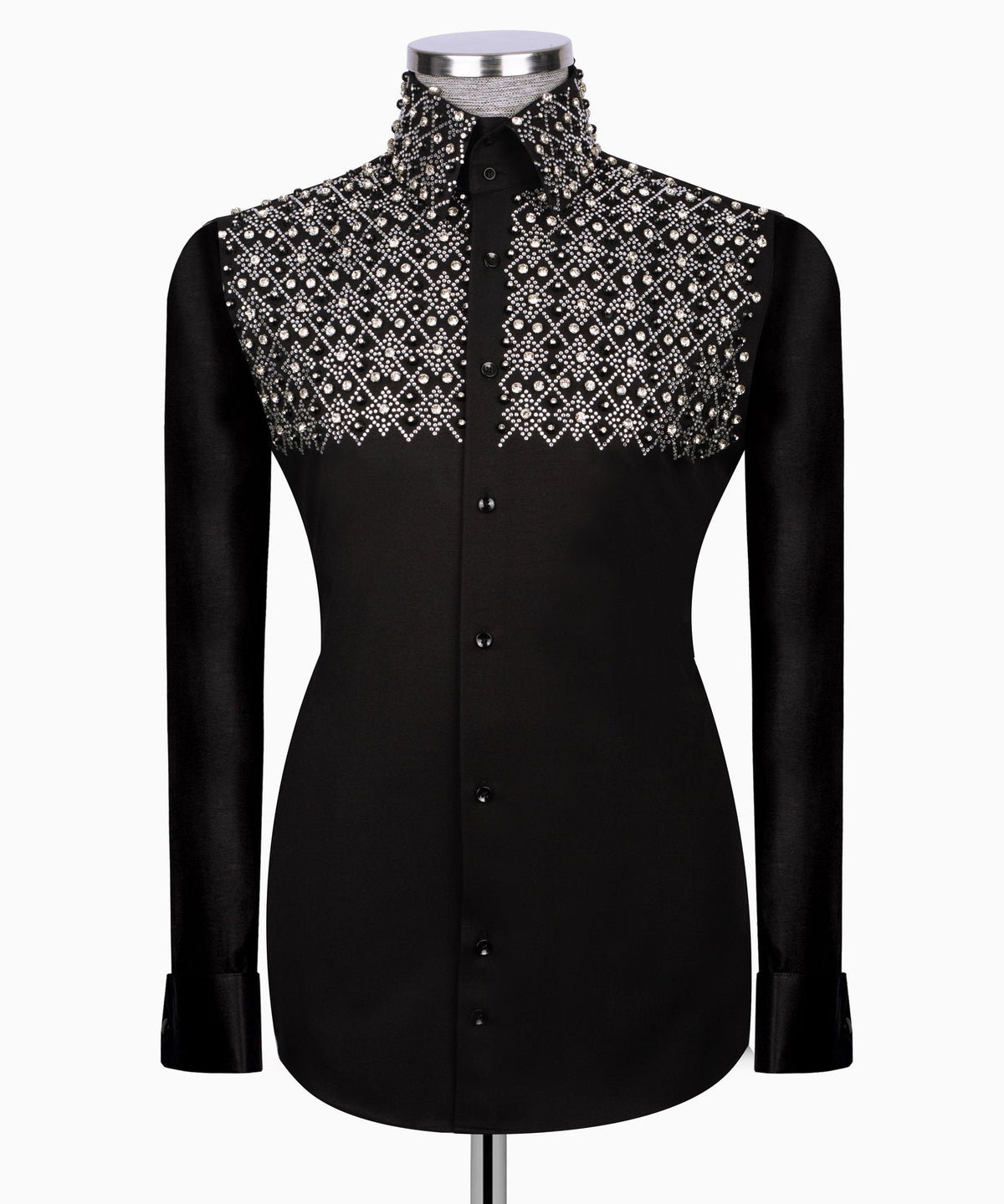 Black Stone-Embellished Dress Shirt - Style 20