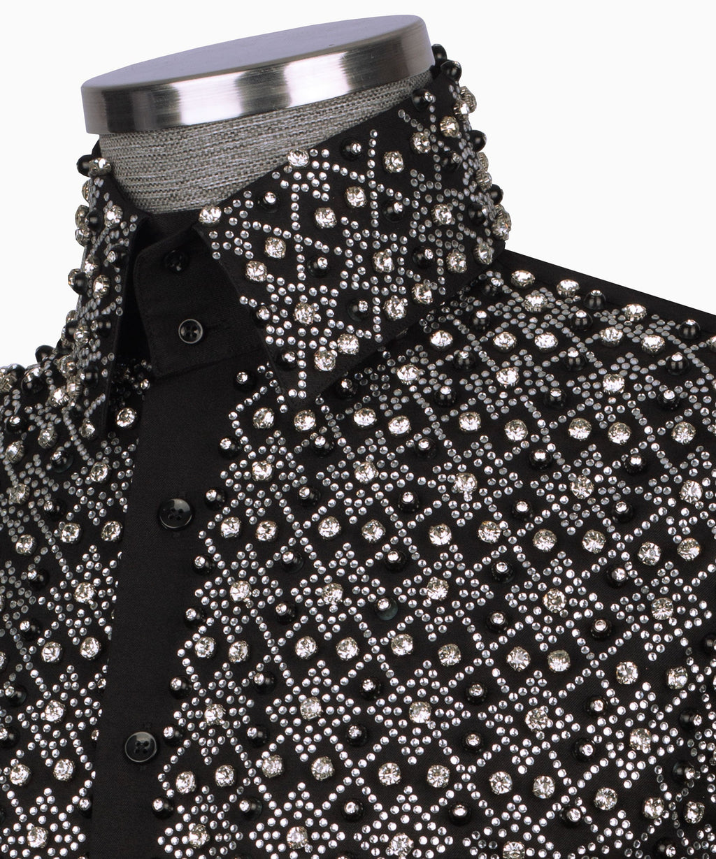Black Stone-Embellished Dress Shirt - Style 20