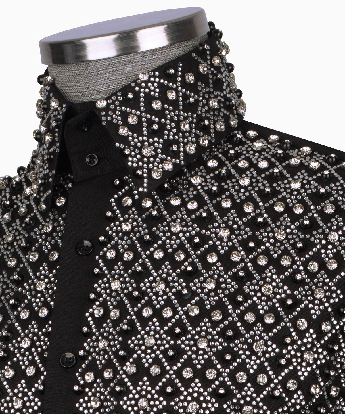 Black Stone-Embellished Dress Shirt - Style 20