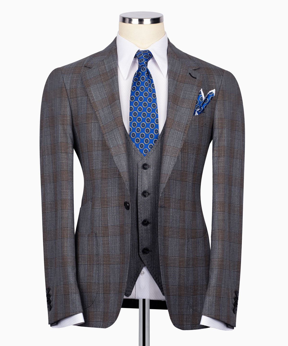 Charcoal Plaid Three-Piece Suit - Style 01