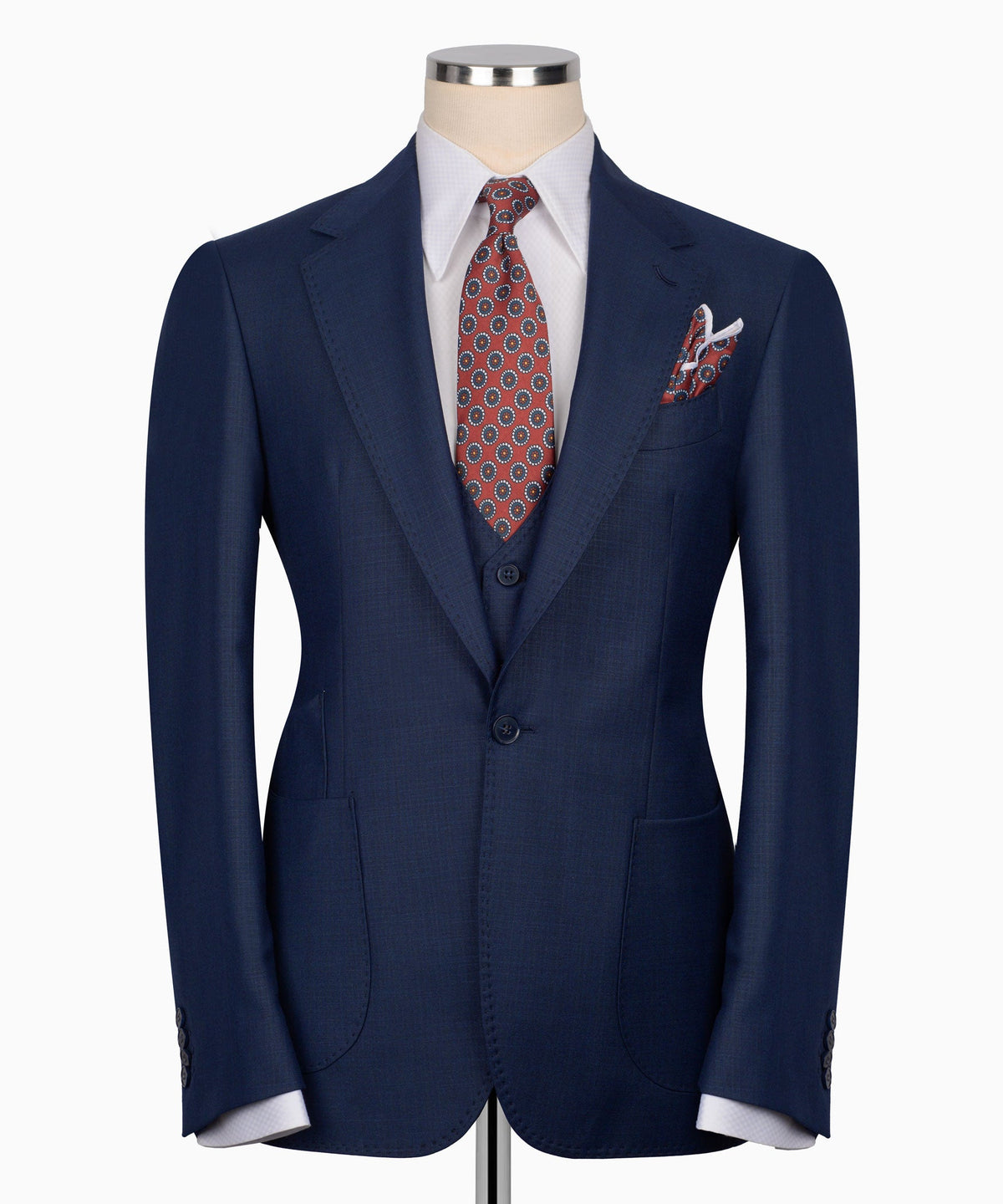 Navy Blue Plaid Three-Piece Suit - Style 03