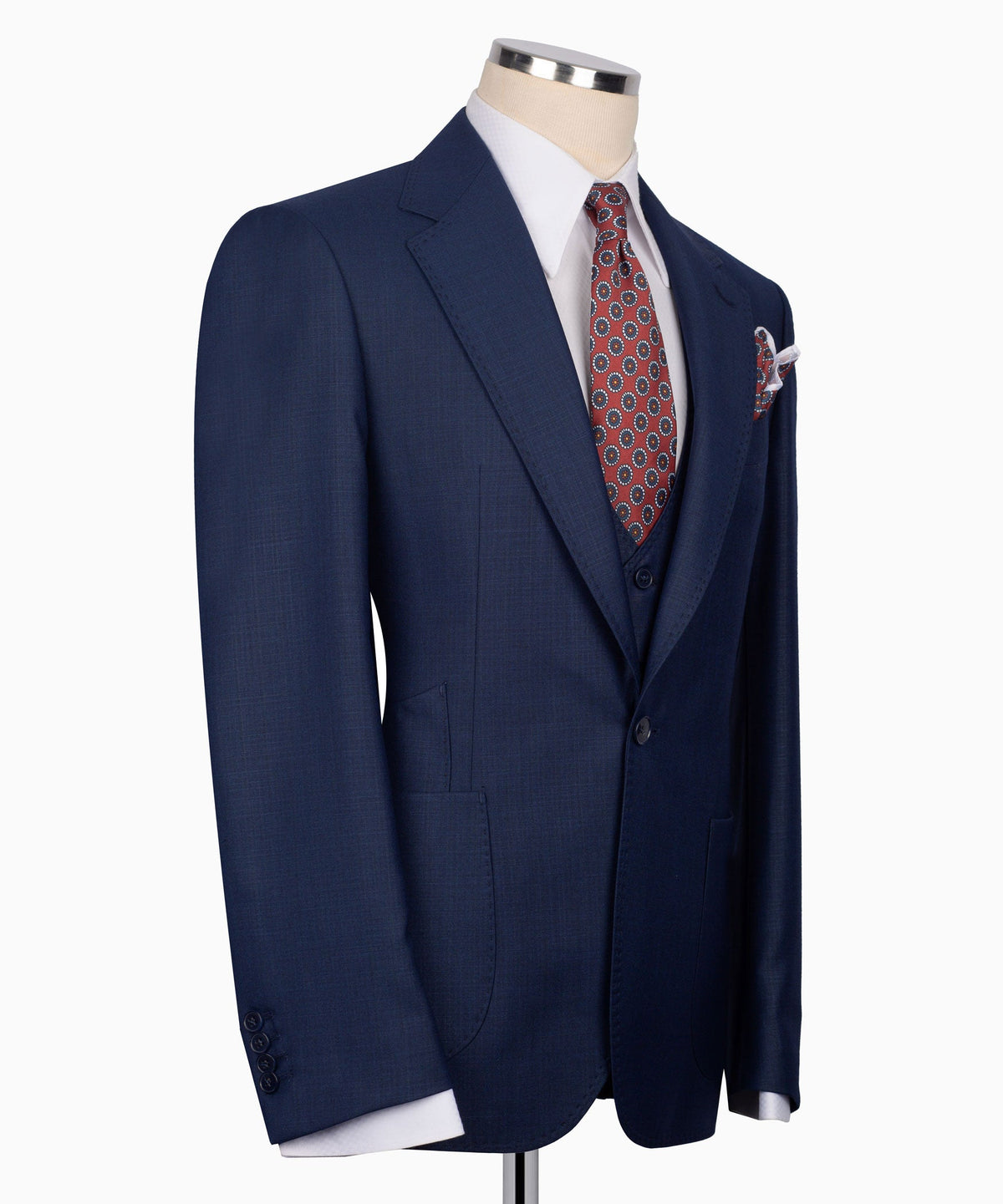 Navy Blue Plaid Three-Piece Suit - Style 03