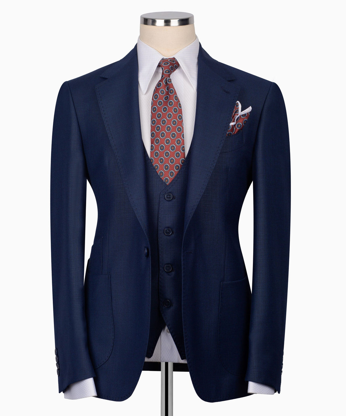Navy Blue Plaid Three-Piece Suit - Style 03