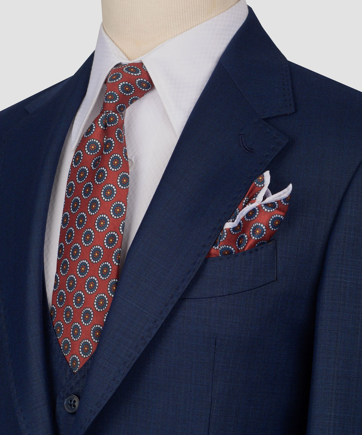 Navy Blue Plaid Three-Piece Suit - Style 03