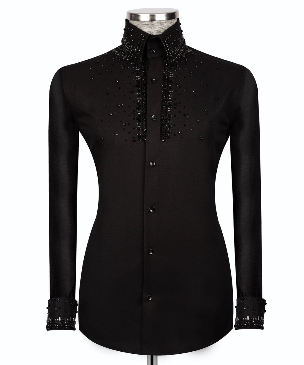Black Stone-Embellished Dress Shirt - Style 17