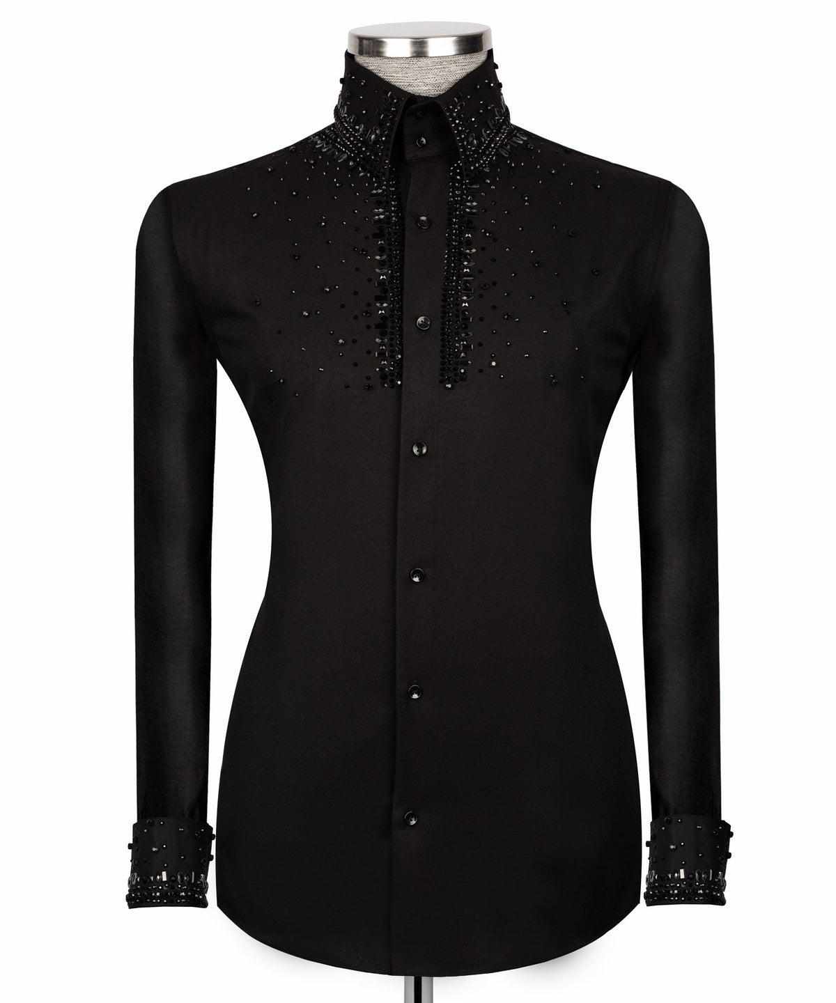 Black Stone-Embellished Dress Shirt - Style 17