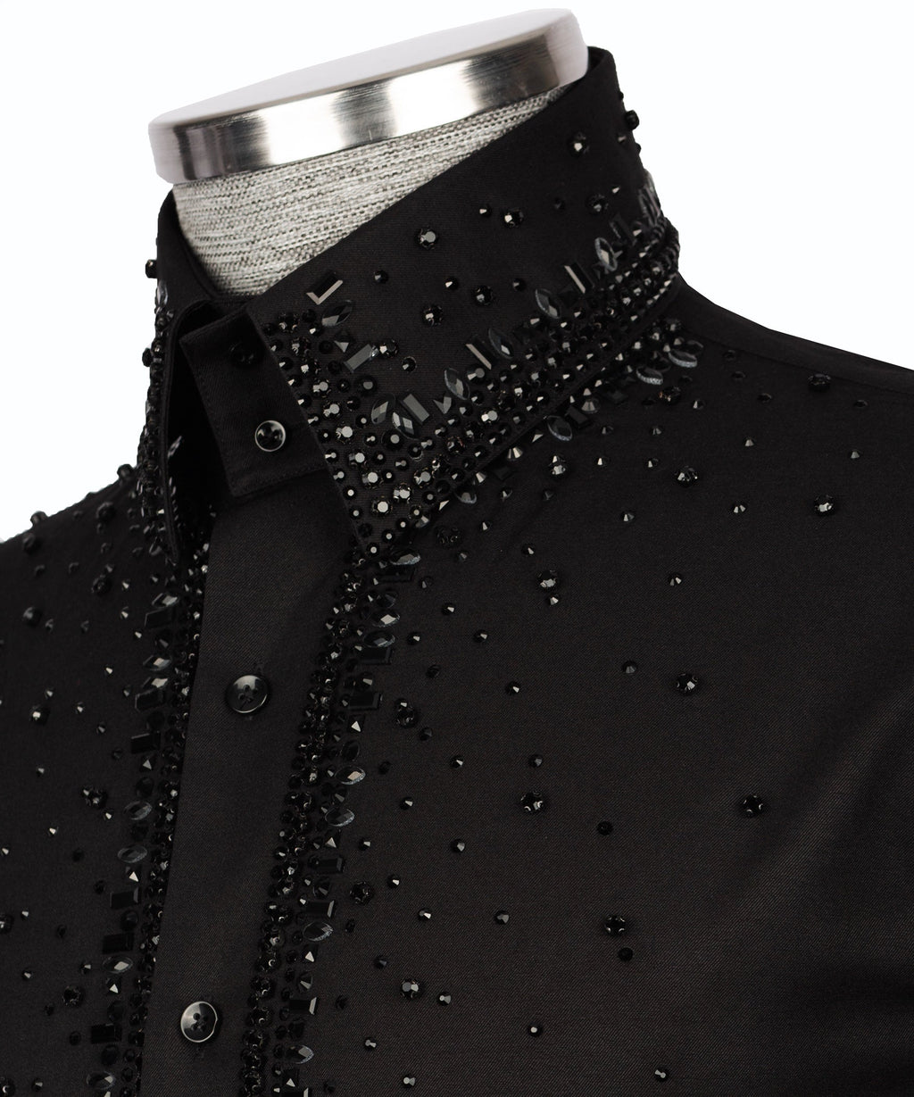 Black Stone-Embellished Dress Shirt - Style 17