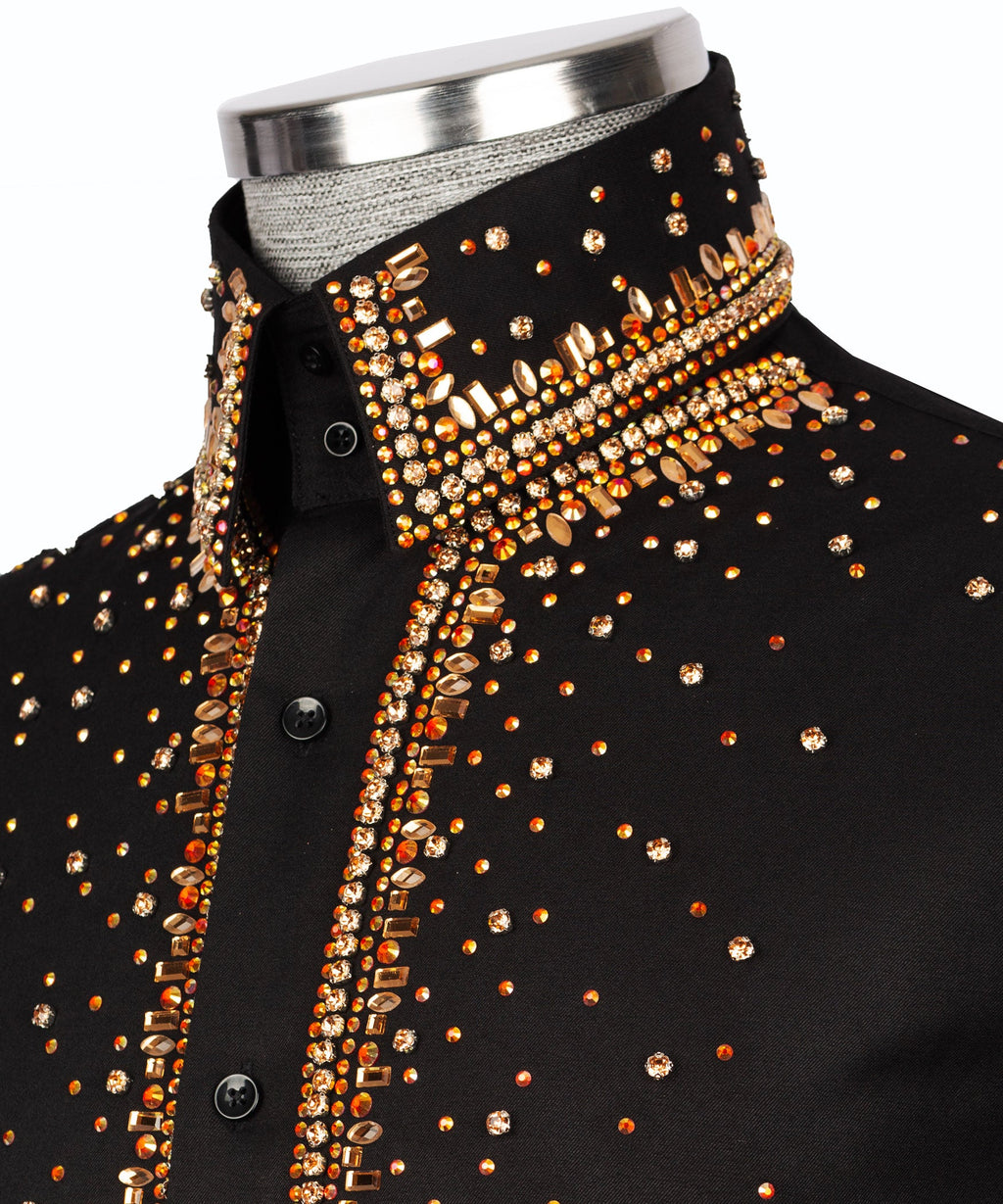 Black Stone-Embellished Dress Shirt - Style 16
