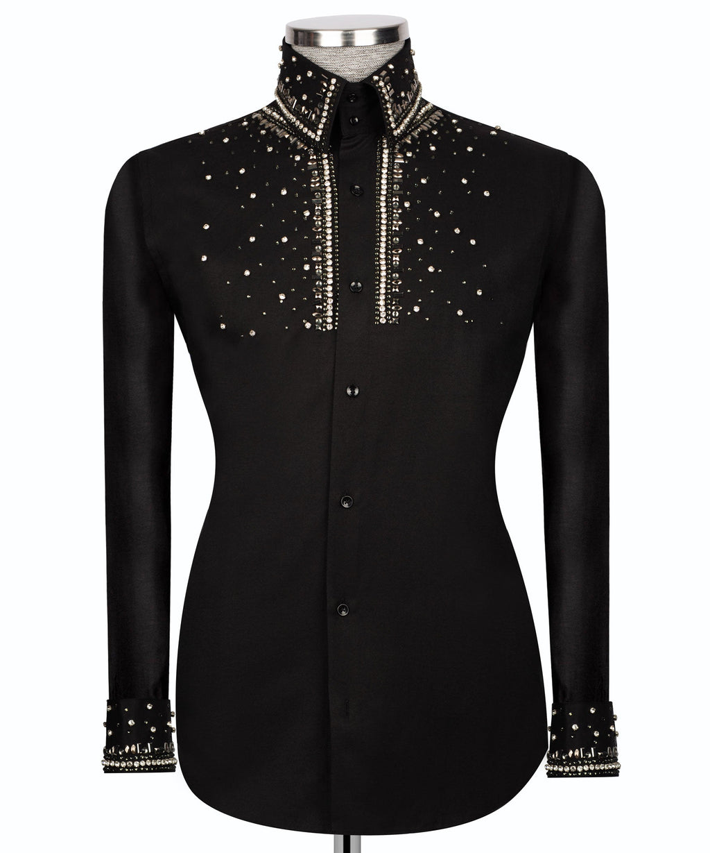 Black Stone-Embellished Dress Shirt - Style 18