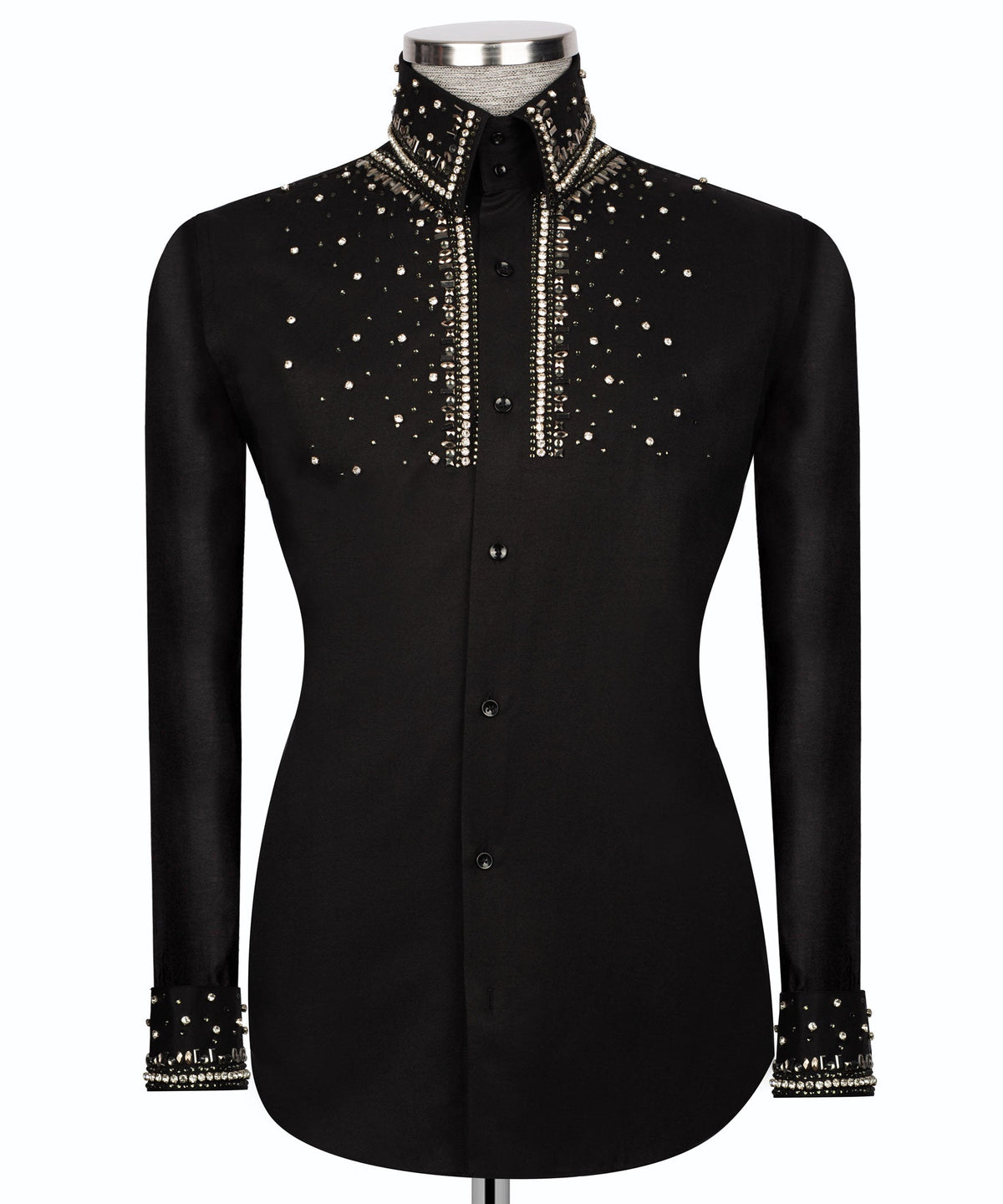 Black Stone-Embellished Dress Shirt - Style 18
