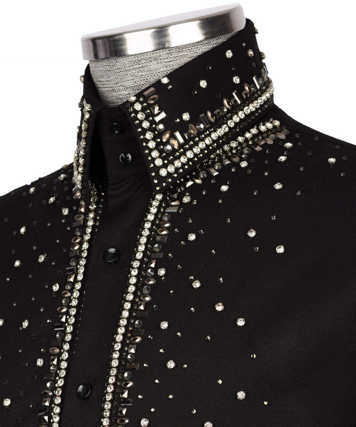 Black Stone-Embellished Dress Shirt - Style 18