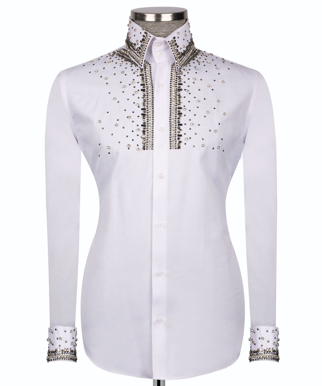Silver Stone-Embellished Dress Shirt - Style 06