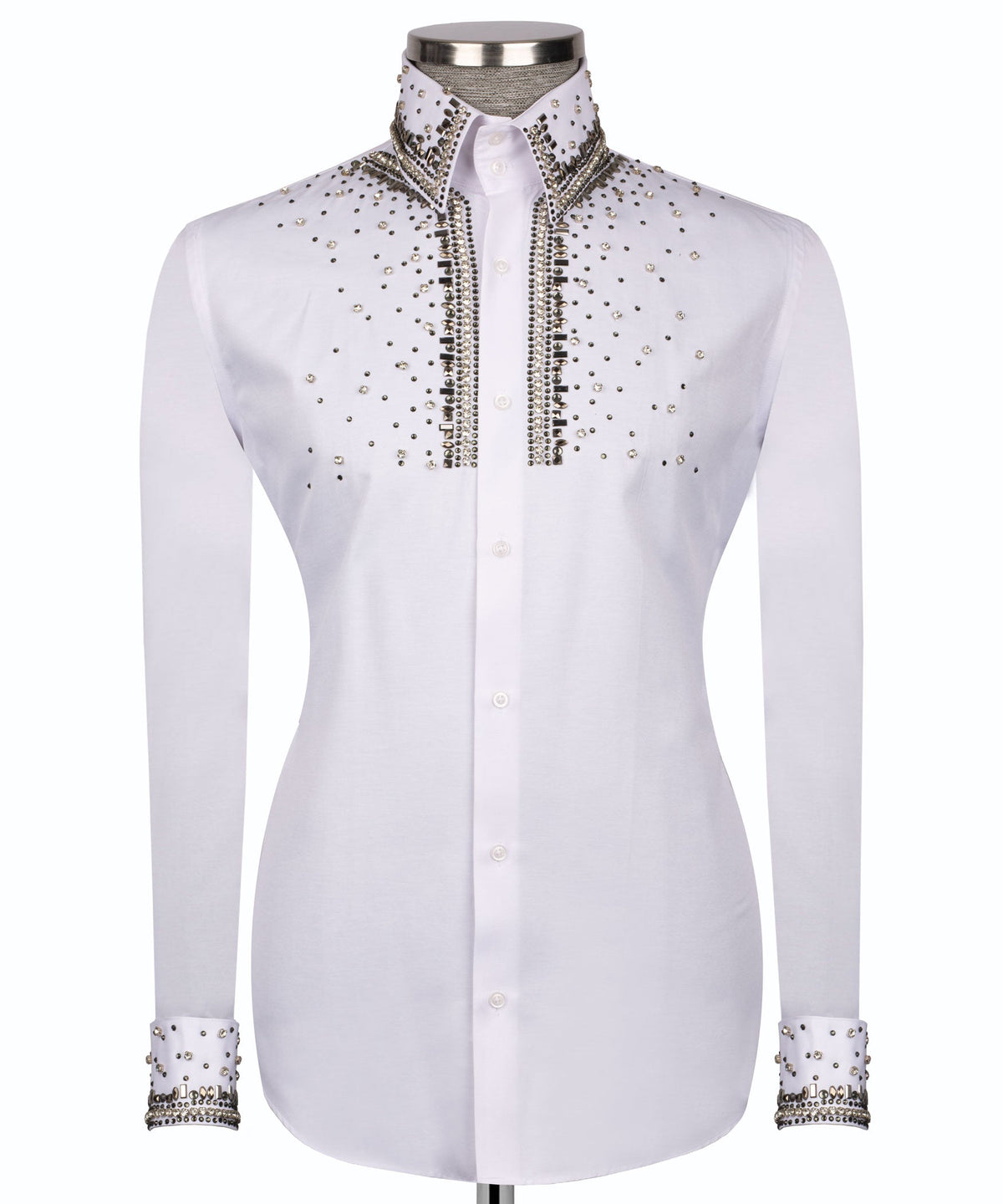 Silver Stone-Embellished Dress Shirt - Style 06