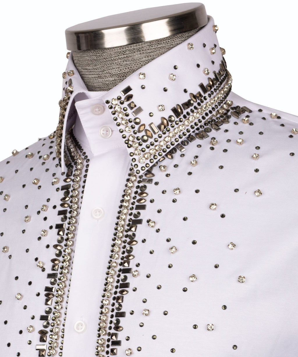 Silver Stone-Embellished Dress Shirt - Style 06