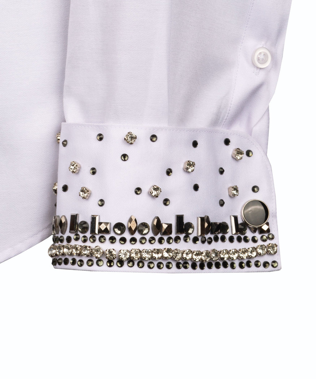 Silver Stone-Embellished Dress Shirt - Style 06