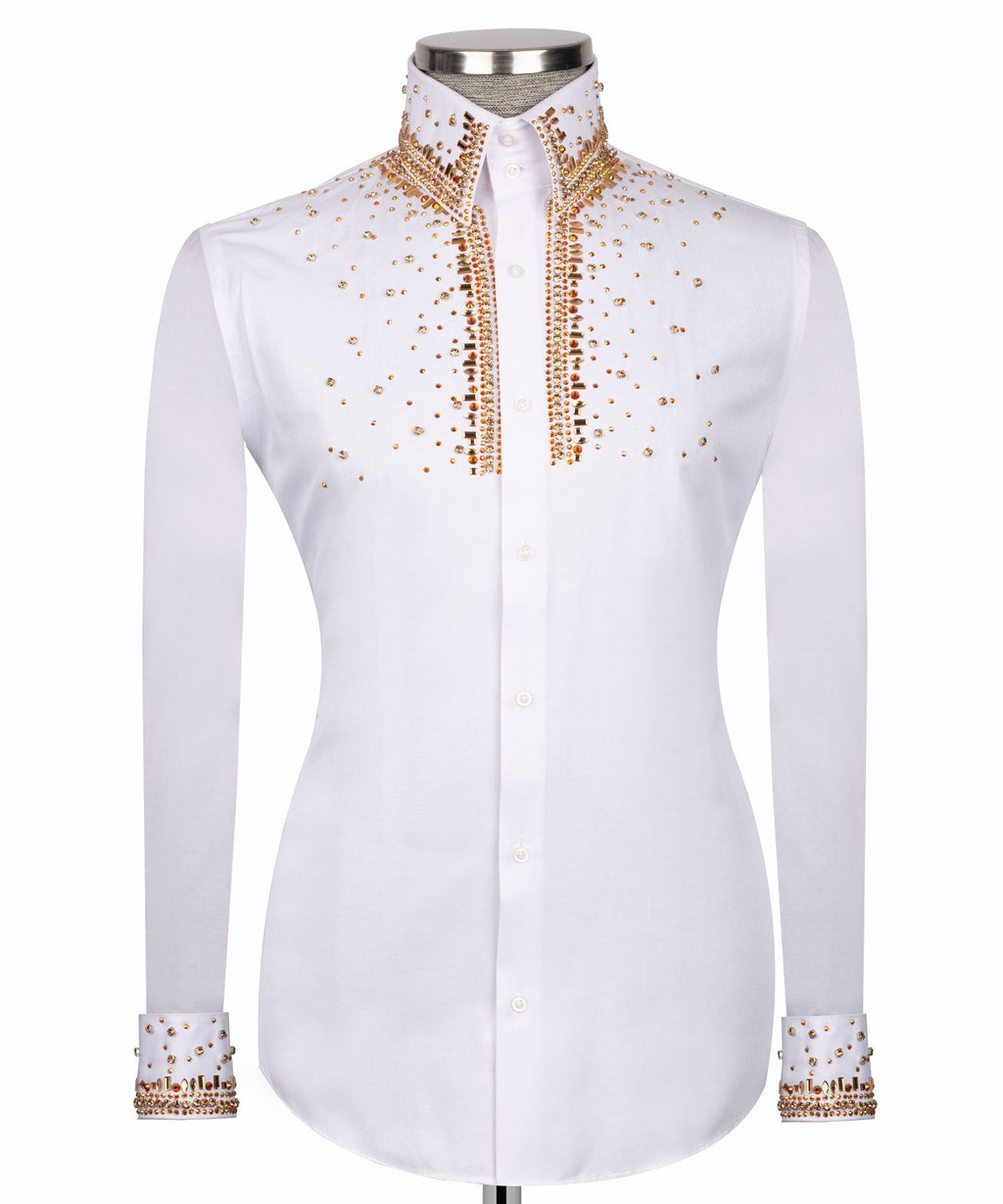 White Stone-Embellished Dress Shirt - Style 15