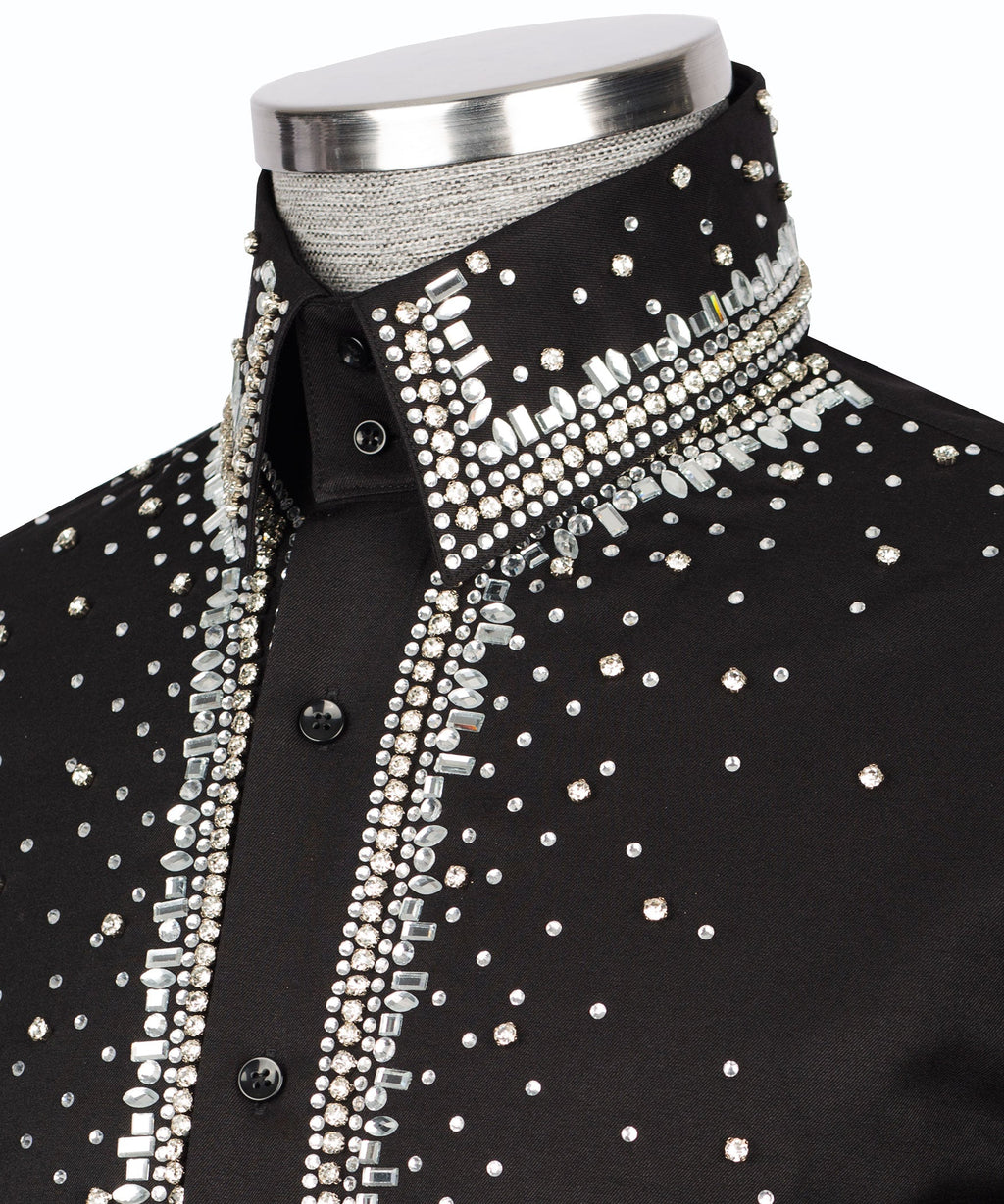 Black Stone-Embellished Dress Shirt - Style 19