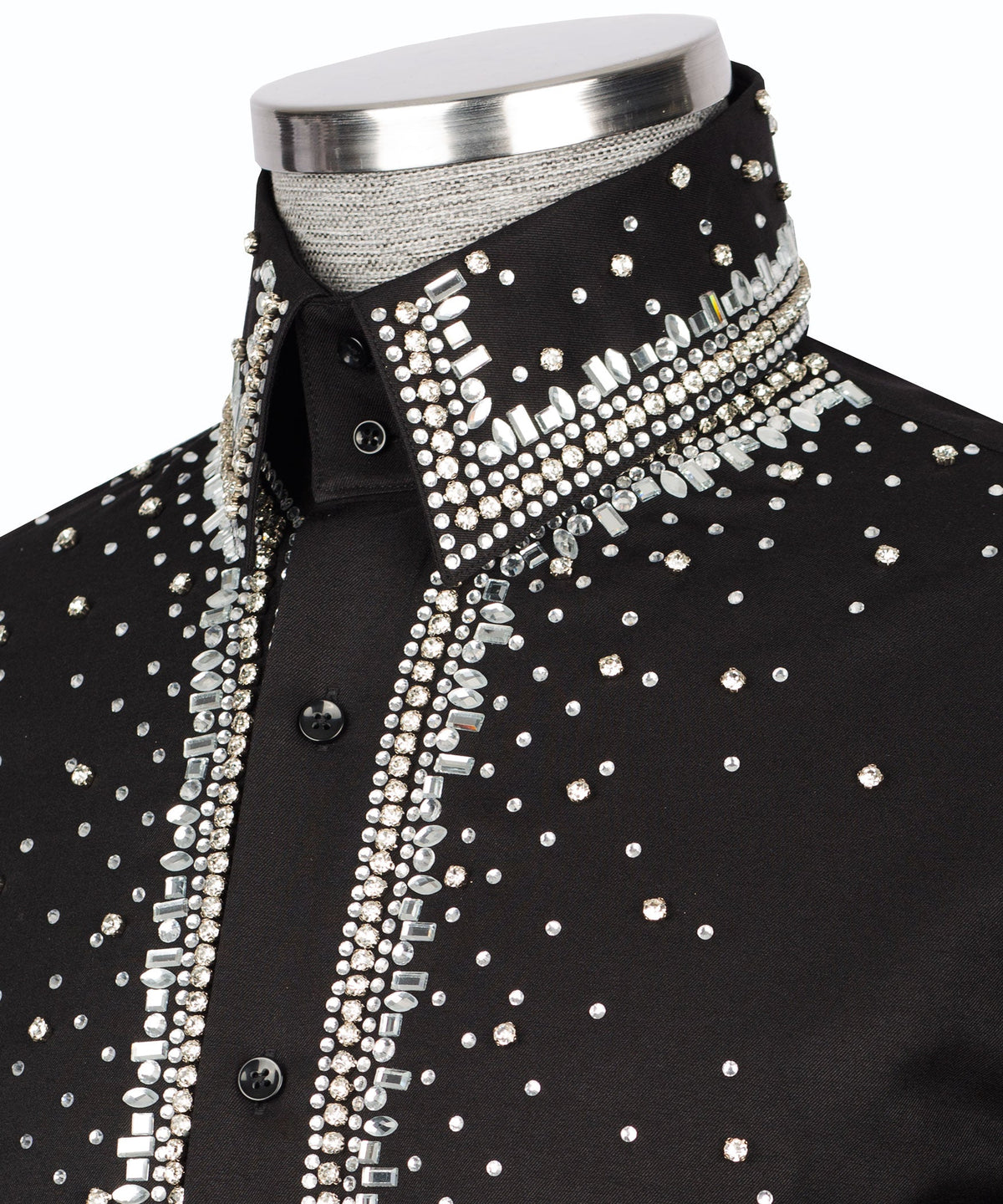 Black Stone-Embellished Dress Shirt - Style 19
