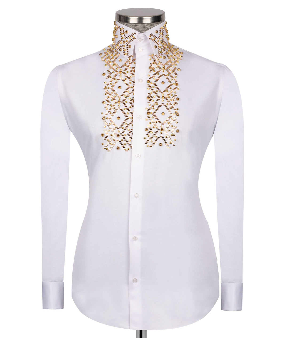 White Stone-Embellished Dress Shirt - Style 07