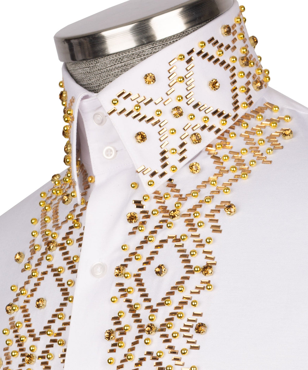White Stone-Embellished Dress Shirt - Style 07