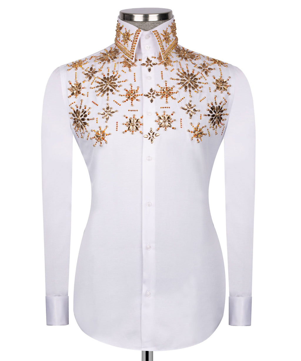 White Stone-Embellished Dress Shirt - Style 08
