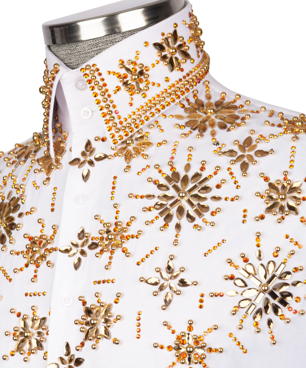 White Stone-Embellished Dress Shirt - Style 08