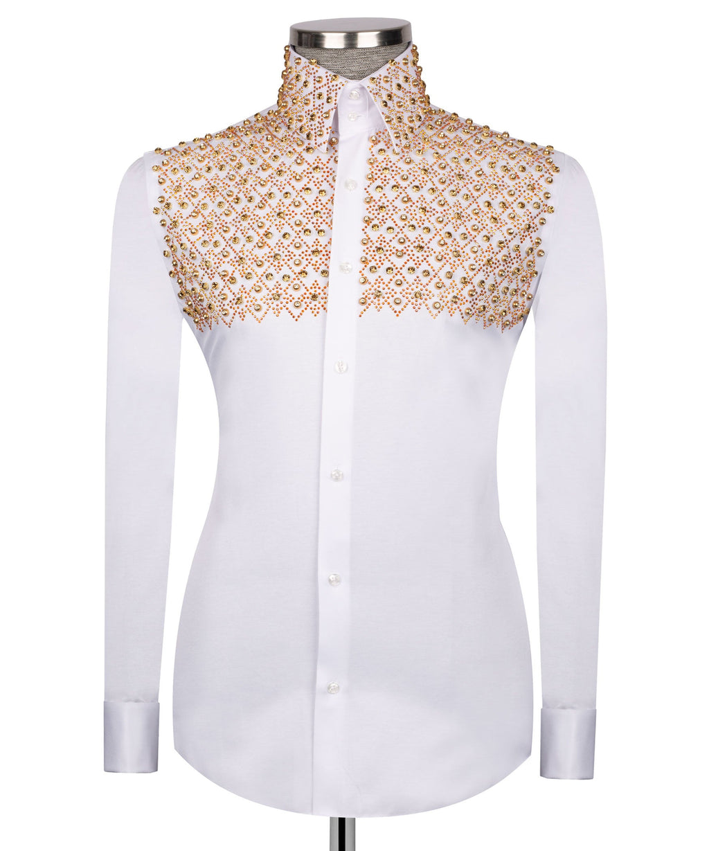 White Stone-Embellished Dress Shirt - Style 09
