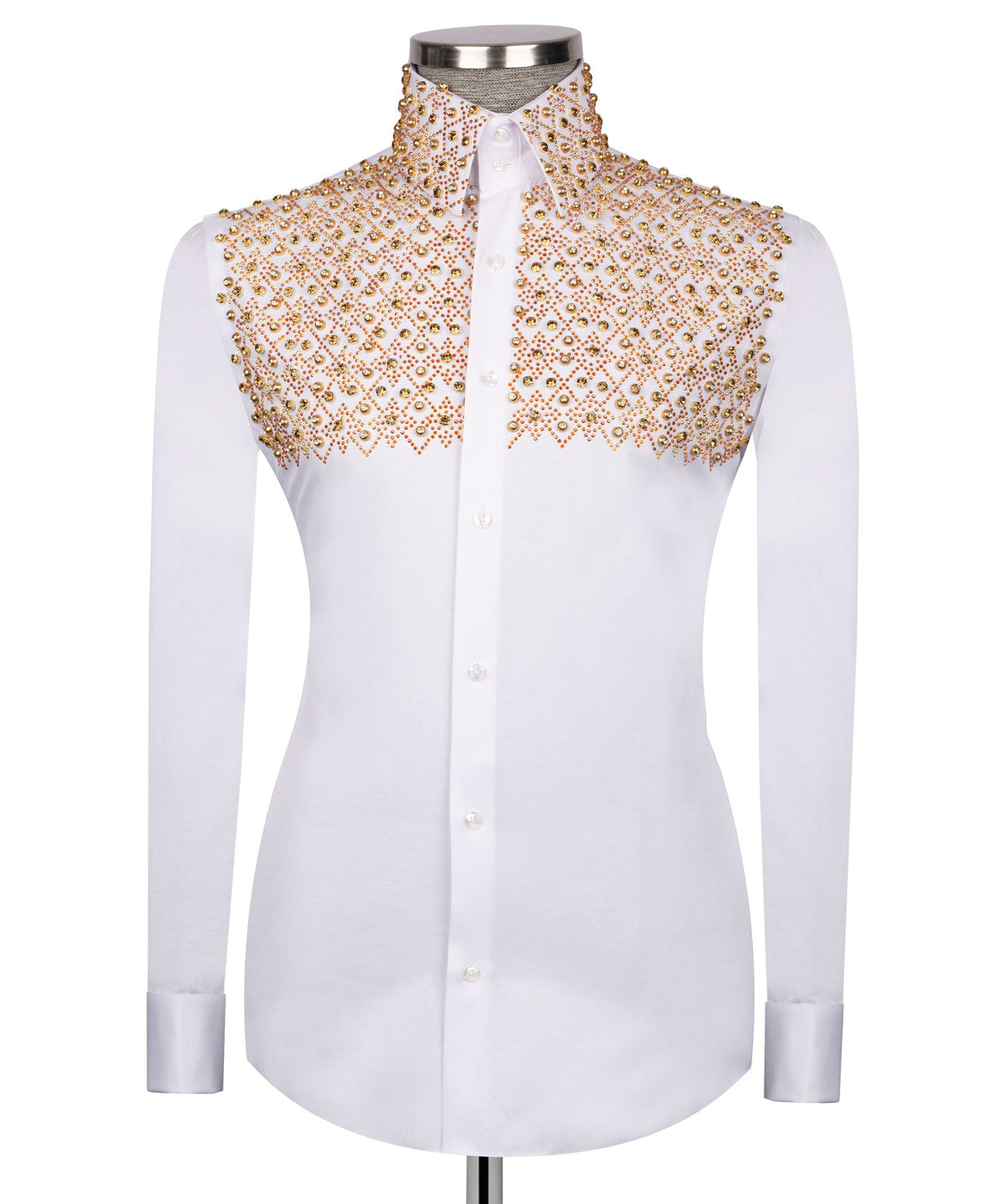 White Stone-Embellished Dress Shirt - Style 09