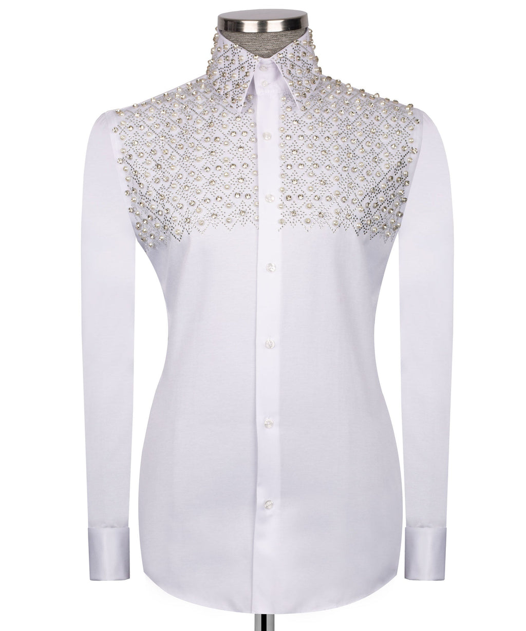 Silver Stone-Embellished Dress Shirt - Style 04