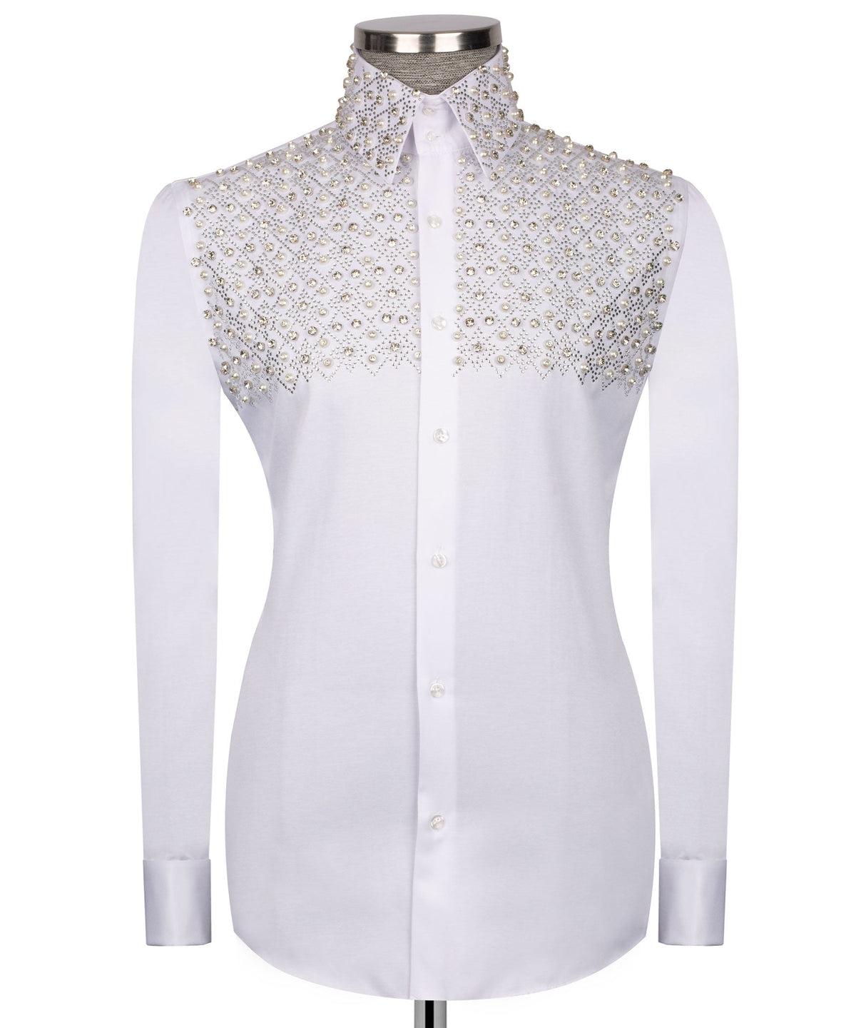 Silver Stone-Embellished Dress Shirt - Style 04