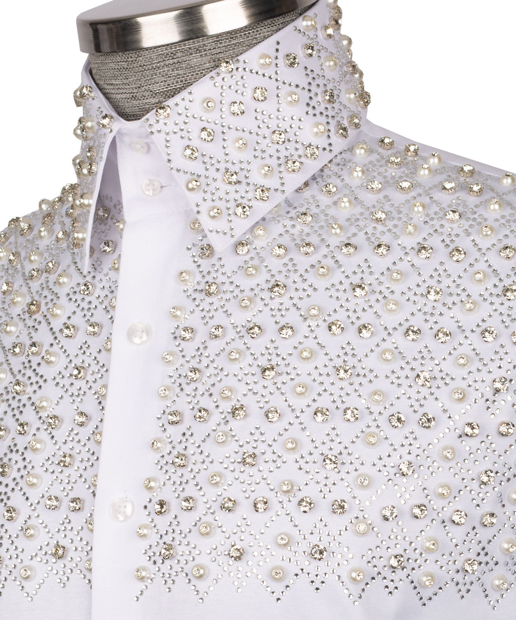 Silver Stone-Embellished Dress Shirt - Style 04