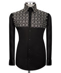 Black Stone-Embellished Dress Shirt - Style 09