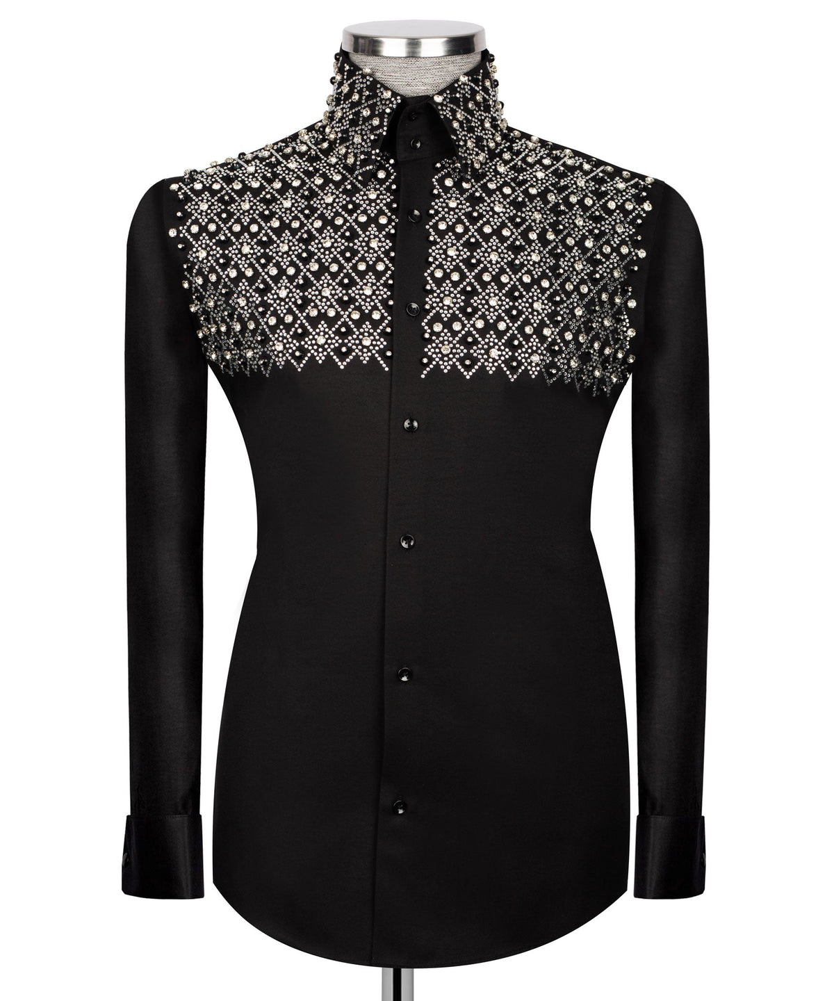 Black Stone-Embellished Dress Shirt - Style 09