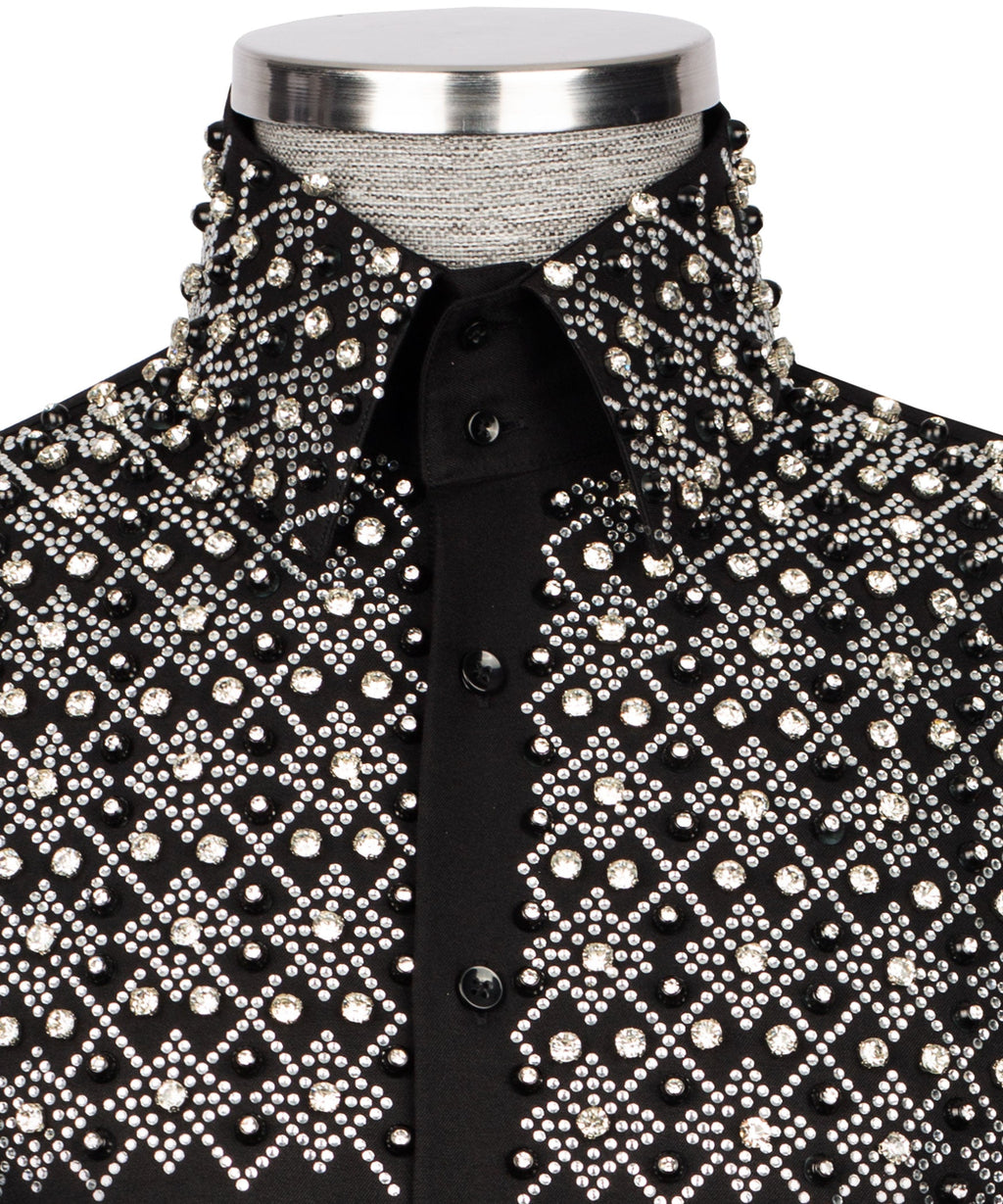 Black Stone-Embellished Dress Shirt - Style 09
